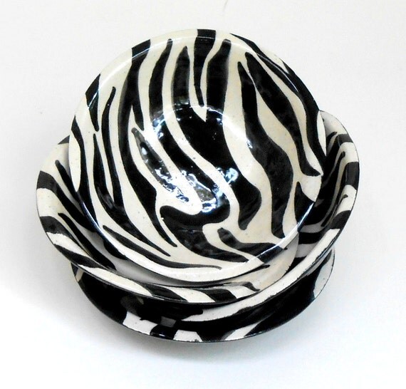 Small Ceramic Bowl with Zebra Striped Design