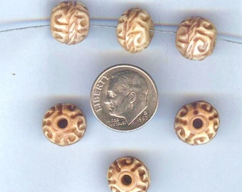 Deeply Carved Tea Dyed Bone Spiral Round Beads 12x10mm 1pc