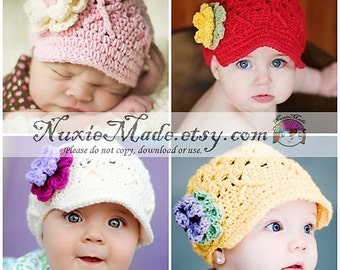 Newborn Baby Hat, Choose Your Color Hat, Custom Color Baby Hat, Hat for Babies, Baby Hat with Flowers, Girls Baby Hat, Girls Hat, Child Hat