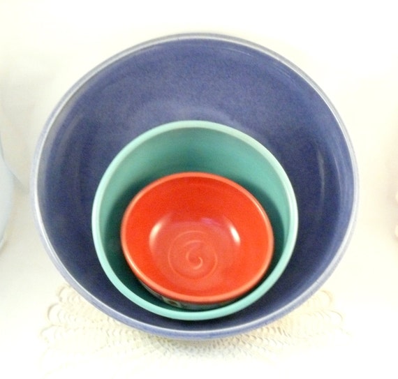 Three Stacking Serving Bowls Artistic by BlueSkyPotteryCO on Etsy