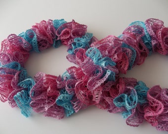 Scarf with Pink and Aqua Ruffles Mini Ruffles