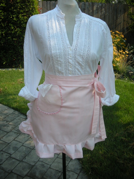 Pink Apron - Pretty in Pink Apron - Blush of Pink Apron - Handmade Pink Half Apron - Annies Attic Aprons - AnniesAttic Aprons