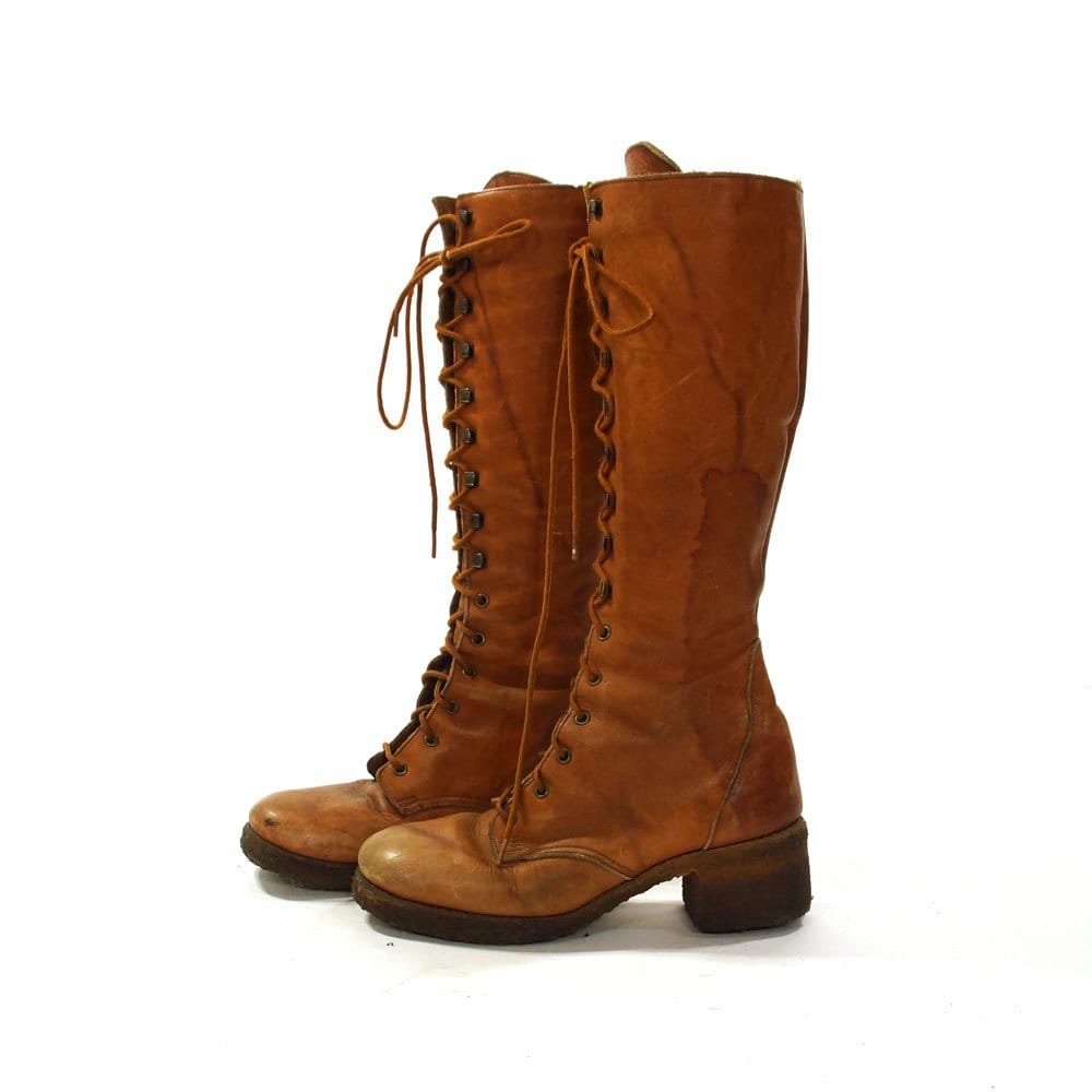 Lace Up Knee High Campus Boots / Zodiac / Brown Distressed