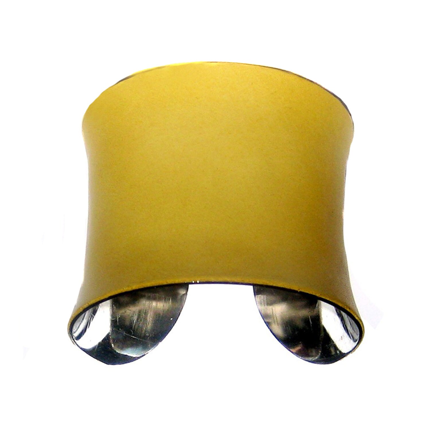 Bright Yellow Leather Silver Lined Cuff Bracelet by by UNEARTHED