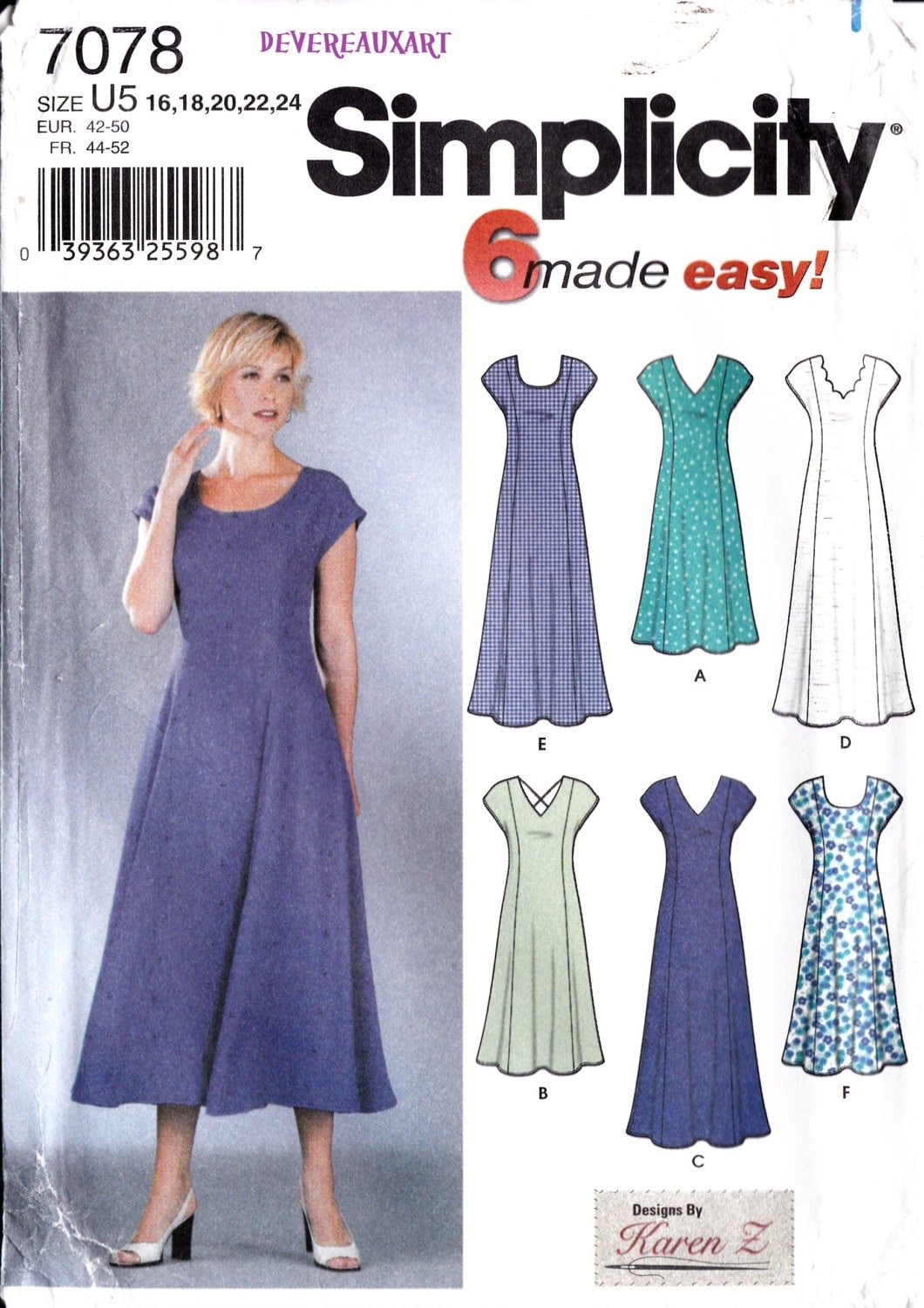2002 Simplicity 6-Made-easy Pattern 7078 by Devereauxart on Etsy