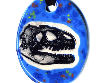 Dinosaur Ceramic Necklace in Bright Spotted Blue