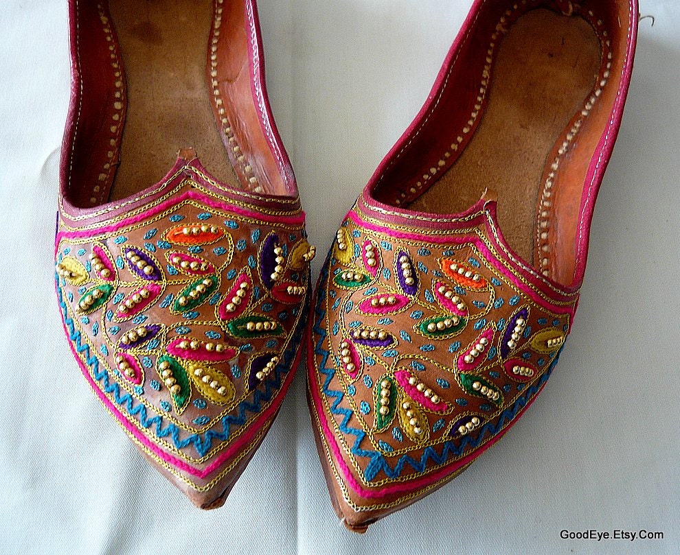 Embroidered Leather Genie Shoes Tribal Ethnic Flats Turkish