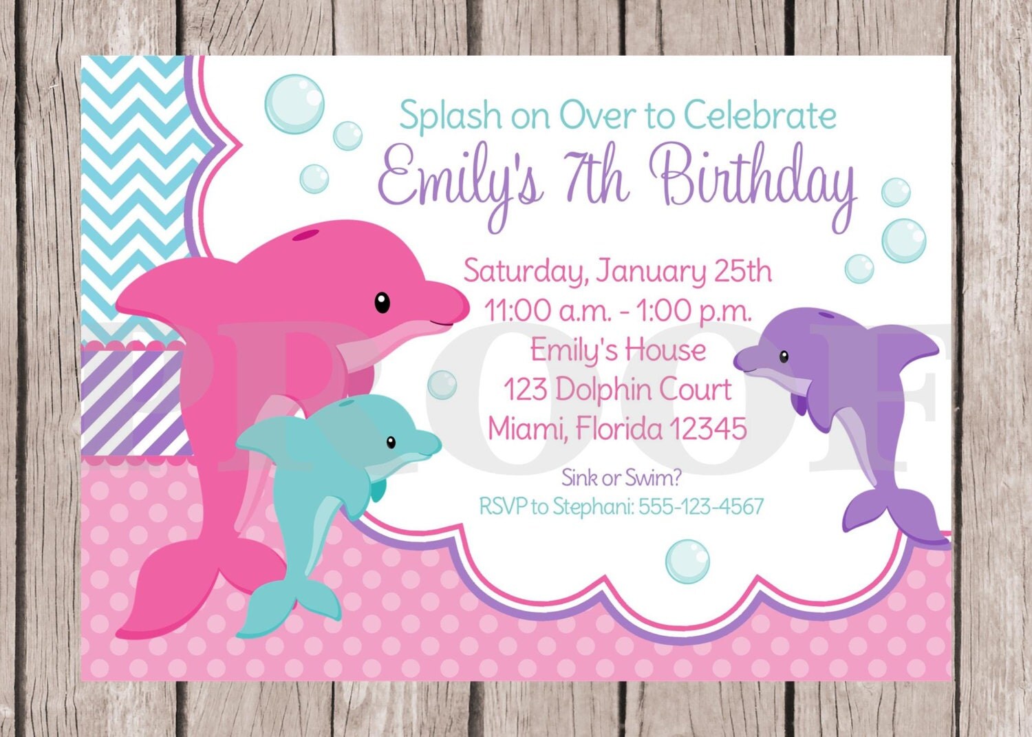 PRINTABLE Pink Dolphin Birthday Party Invitation / Pink and