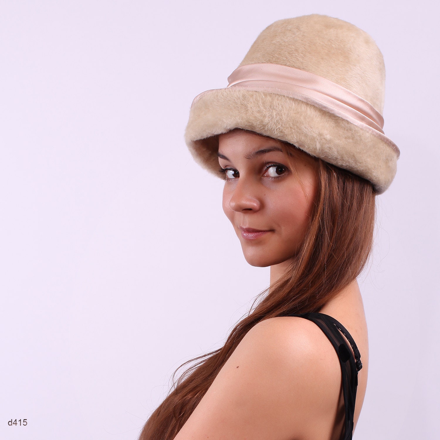 1950s Hat . FUZZY Top Hat With Satin Trim Trimmed Fedora Bowler Retro