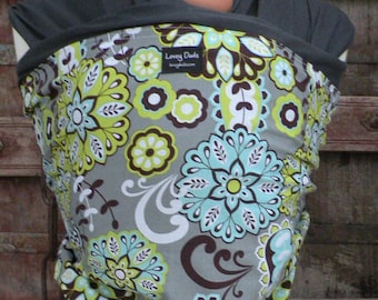 SUPER LIGHTWEIGHT-Baby Sling-ORGANIC BAMBoO Baby Wrap Sling Carrier-Floral on Gray-One Size Fits All-Newborn to Toddler-DvD Included