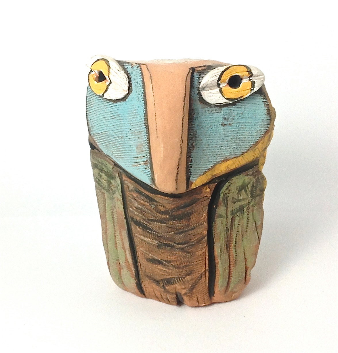 Owl clay sculpture Owl Person Standing in the by BlueFireStudio