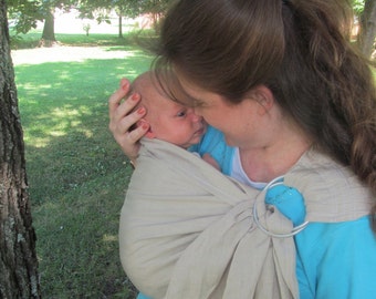 Ring Sling Baby Carrier Pure Linen, baby sling, - Biscotti or Black- CUSTOM straight matching stitch or contrast decorative - DVD included