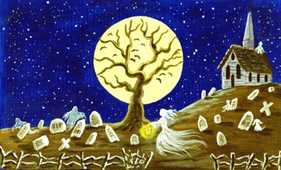 Items similar to Halloween Art Print Titled By the Fright of the Moon ...