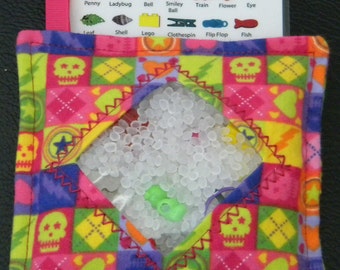 I Spy Bag - Mini with SEWN Word List and Detachable PICTURE LIST- Argyle Skull