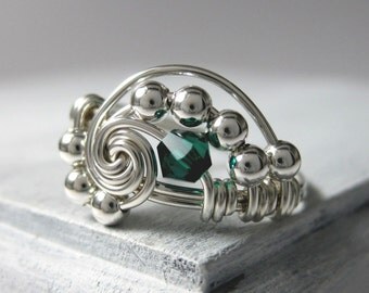 Personalized Birthstone Ring Math Jewelry in Pi -- Wire Wrapped Ring Sterling Silver Pi Math Ring - All Birthstones Available