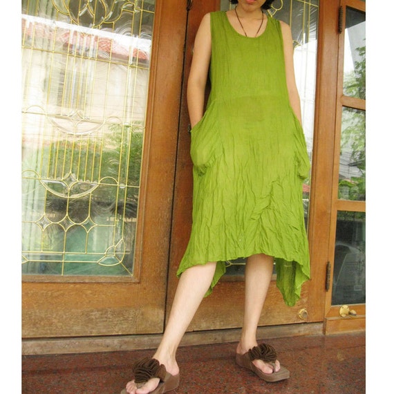 Sale Olive Green Sheer Soft Cotton Sexy Flare Sundress DD01