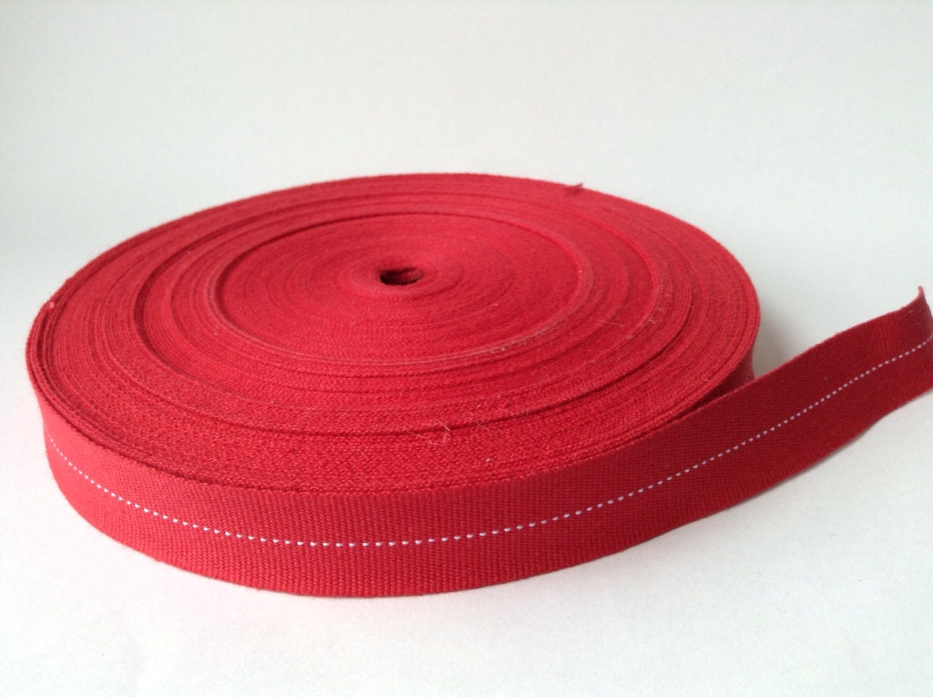 5/8 Red cotton grosgrain sewing tape ribbon with white