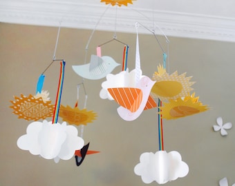 Cloud mobile with birds and suns, baby mobile, CUSTOM