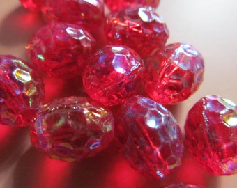 Vintage Glass Beads (6) German Scarlet AB Beads