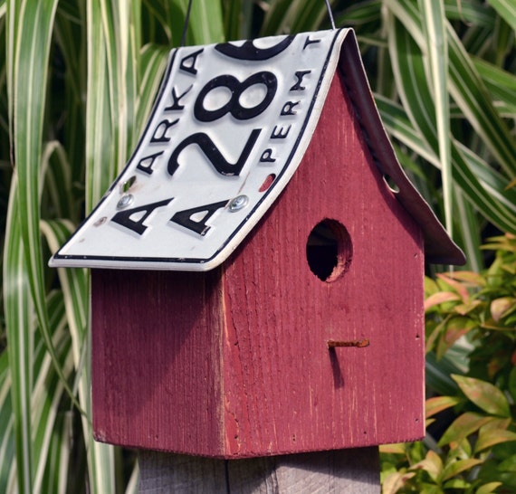  Recycled License Plates - Hanging Birdhouse - License Plate Birdhouse