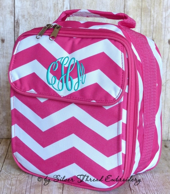 Girls Personalized Lunch Bag Chevron Hot Pink Monogrammed