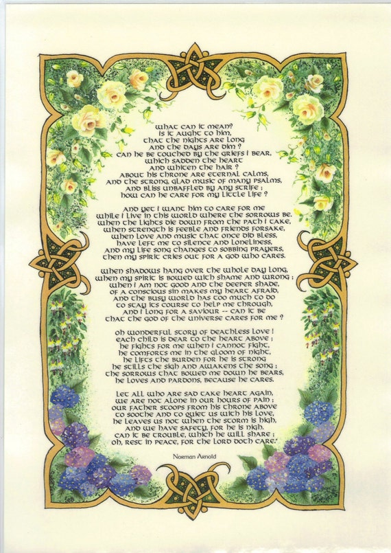 He Cares For Me Norman Arnold Poem Illuminated Calligraphy