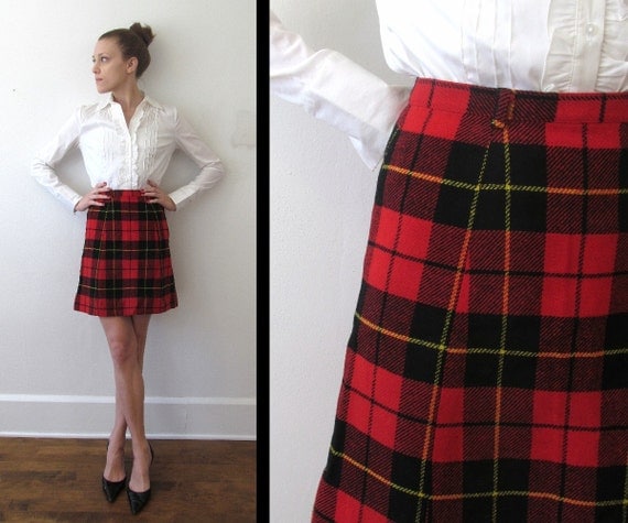 Vintage Plaid Skirt  Red  And Black  Winter Holiday