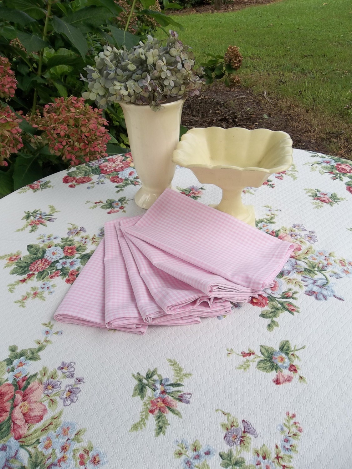 Pink Floral Tablecloth 52 x 52 Matching Napkins Cottage Chic