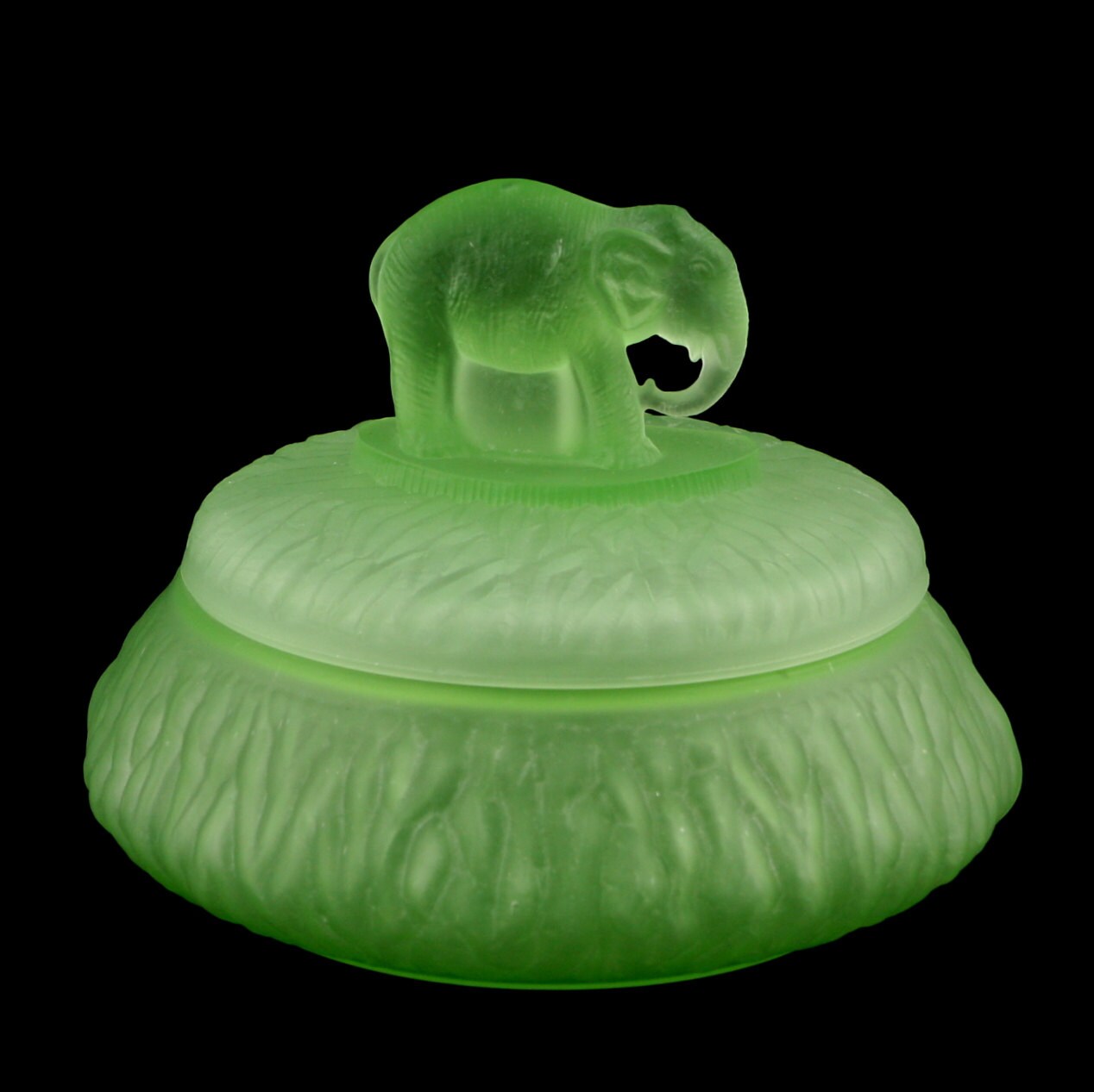 Elephant Powder Jar Green Greensburg Depression Glass Vtg