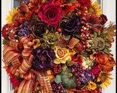Autumn Fall Harvest Halloween Wreath Door Wreaths by Petal Pushers Il_170x135