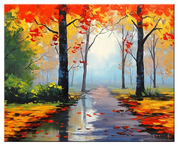 AUTUMN PAINTING palette knife landscape by Graham gercken