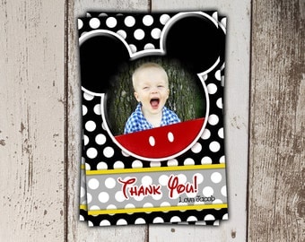 Mickey Mouse Thank You Cards with Photo - black polka dots