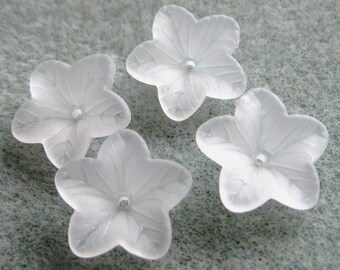 White Frosted Acrylic Lucite Flower Bead Mix 18mm 437