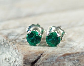 Emerald Stud Earrings 4mm Emerald Post Earrings May Birthstone Emerald Green Earrings