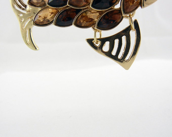 Gold-tone Fish Pendant Dark and Light Topaz Acrylic Rhinestones