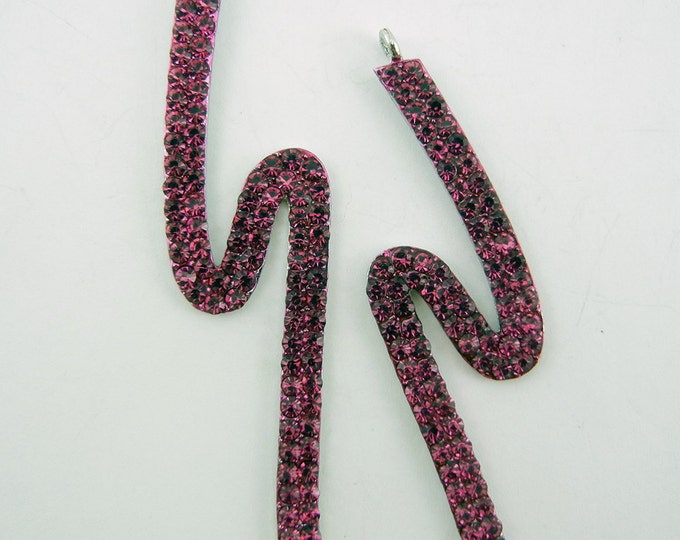 Pair of Silver-tone S-shaped Facing Long Charms Fuschia Rhinestone Fuschia Epoxy