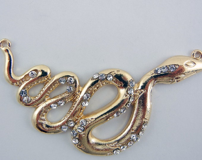 Double Link Gold-tone Curled Snake with Rhinestone