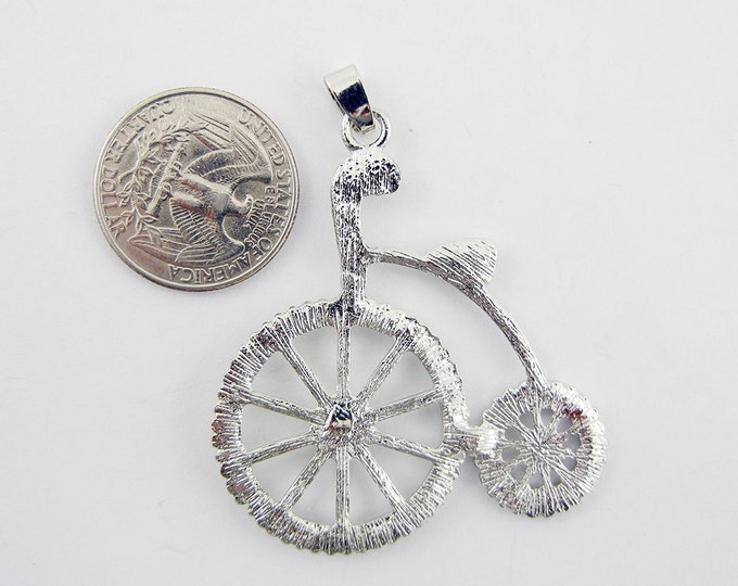 Silver-tone Rhinestone Tricycle Bike Pendant