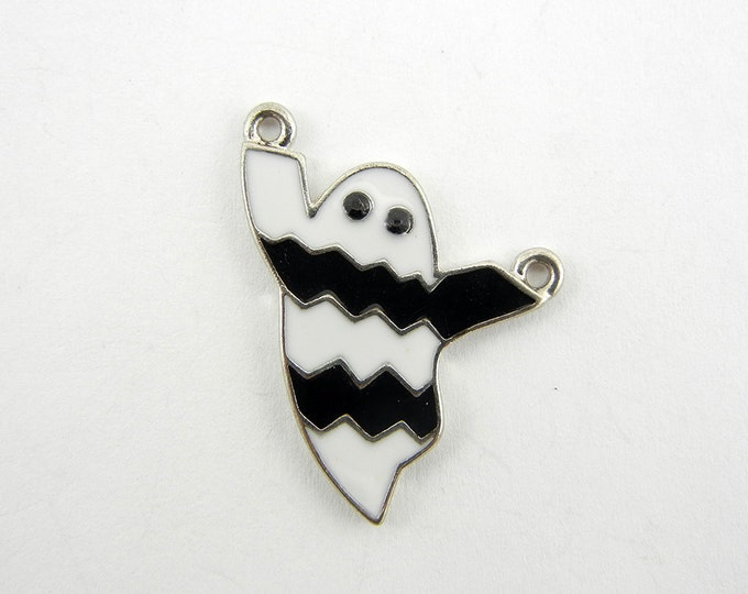 Double Link Silver-tone Black White Epoxy Ghost Pendant