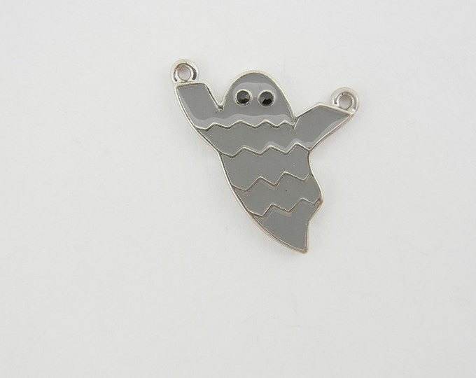 Double Link Silver-tone Gray Epoxy Ghost Pendant