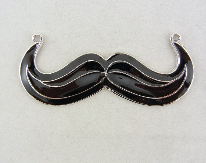 Double Link Black Epoxy Moustache Pendant Silver-tone