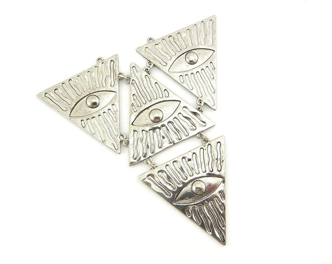 Silver-tone Eyes Pyramid Pendant