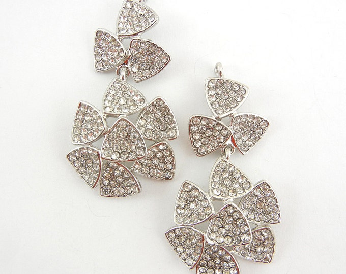 Pair of Rhinestone Encrusted Drop Charms Silver-tone