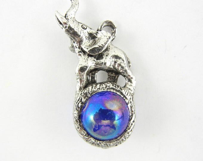 Pewter Elephant Pendant Charm and Marble- Choose Your Color Marble