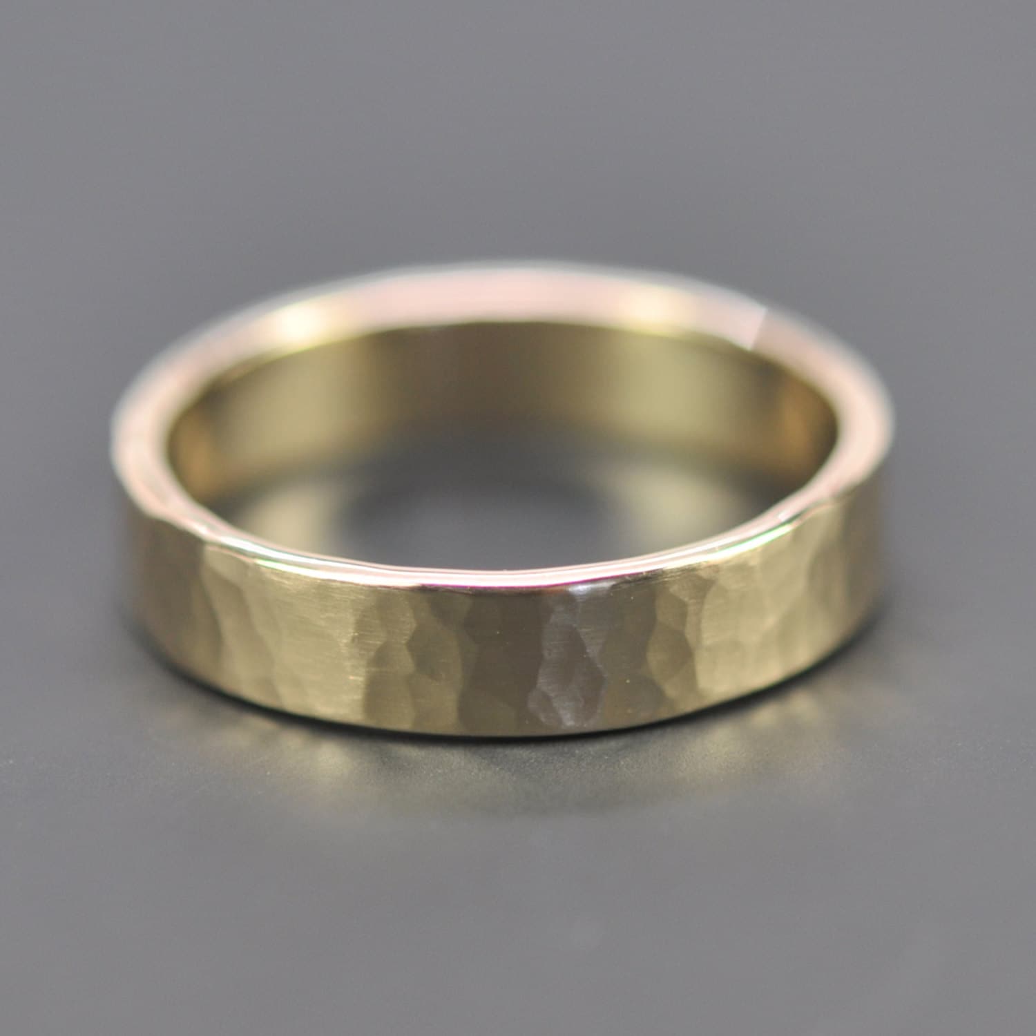 Mens 14K Yellow Gold Wedding Band 5mm Hammered Gold Ring