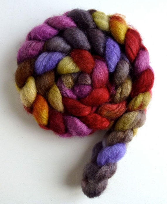 Mixed BFL/ Silk Roving Hand Painted Spinning by threewatersfarm