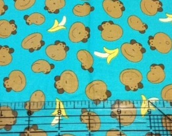 Funky Monkey Heads fabric | Teal Aqua Monkeys | Michael Miller