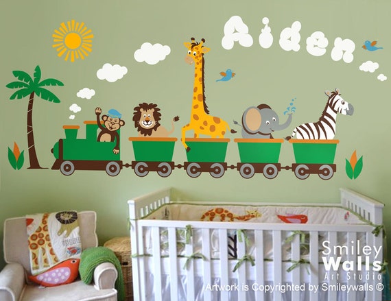 wall playroom decals etsy Wall Decal Animals Safari Train Train Personalized Wall Jungle