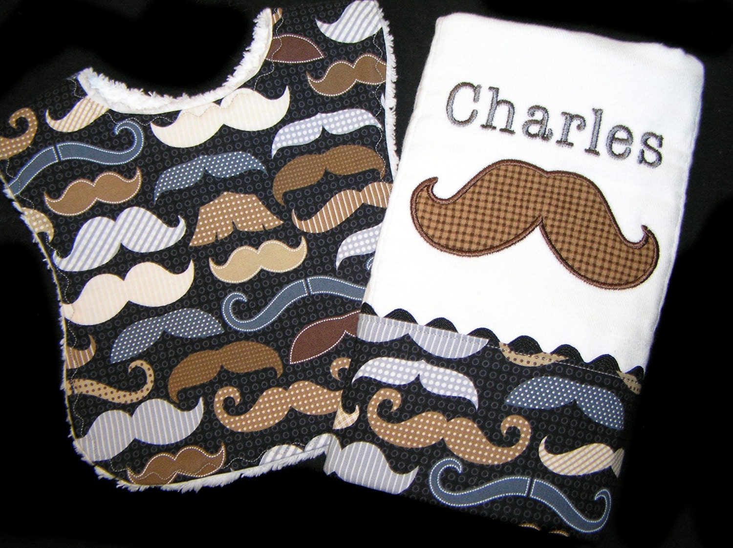 Personalized Baby Bib and Burp Cloth Appliqued Gift Set