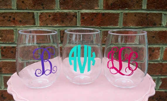 Monogrammed Stemless Wine Glass Shatterproof